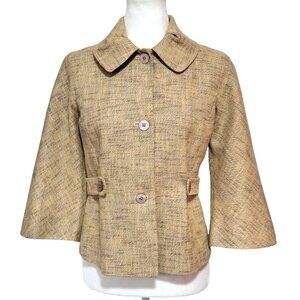 Barneys New York Blazer Womens Siza 8 Jackie O Style Yellow Brown Tweed Made In